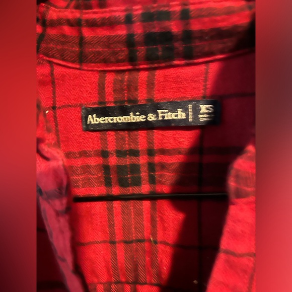 Abercrombie and Fitch Red Plaid Tie Long Shirt XS - Picture 7 of 8